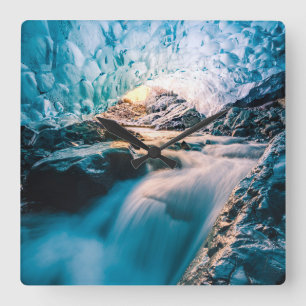 Wasserfälle   Vatnajokull Glacier, Ost-Island Quadratische Wanduhr