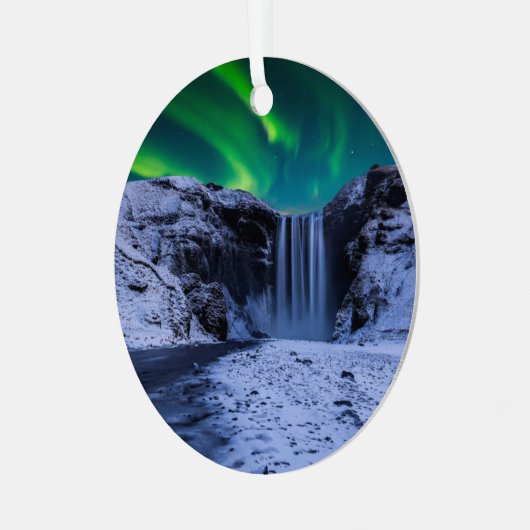 Wasserfälle | Wasserfall Skógafoss Ornament Aus Metall (Vorderseite links)