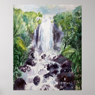 Wasserfalllandschaft Wasserfarbe auf Papier Poster