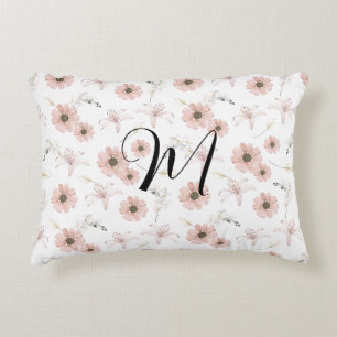 Wasserfarb-Aquarell-Rosa-Blumen-Kunst-Monogramm Dekokissen
