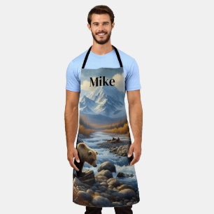 Wasserfarb Grizzlybär am Bach Herren Natur  Schürze