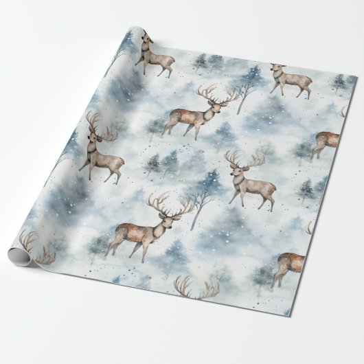 Wasserfarb-Winterwaldhirsche (5) Geschenkpapier (Ungerollt)