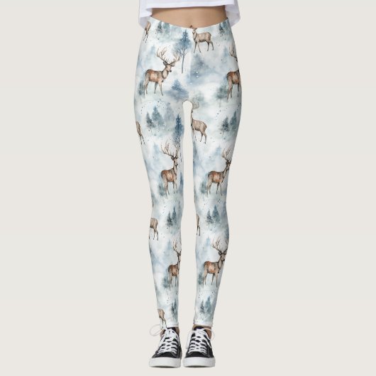 Wasserfarb-Winterwaldhirsche (5) Leggings (Vorderseite)
