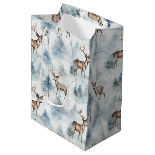 Wasserfarb-Winterwaldhirsche (5) Mittlere Geschenktüte (Vorderseite Schrägansicht)