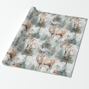 Wasserfarb-Winterwaldhirsche (6) Geschenkpapier