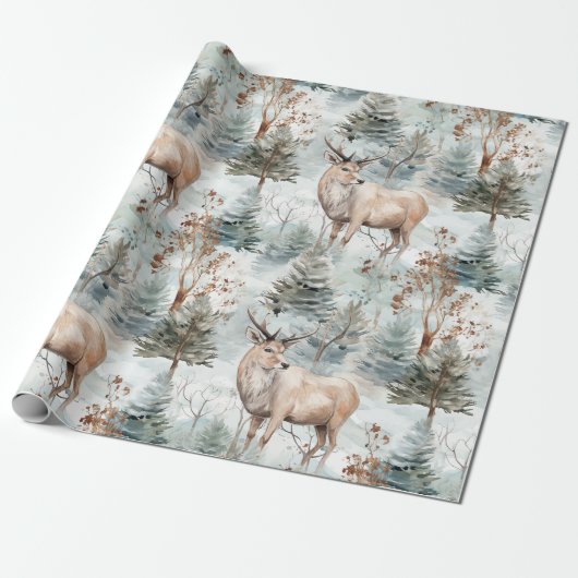 Wasserfarb-Winterwaldhirsche (6) Geschenkpapier (Ungerollt)