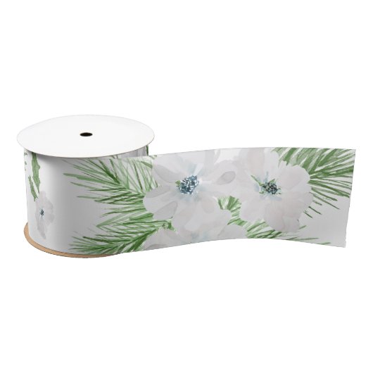 Wasserfarbanemon und Fichtenmuster Satinband (Spule)