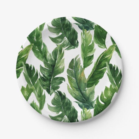 Wasserfarbbanana-Blätter Tropisches Muster Pappteller (Vorderseite)