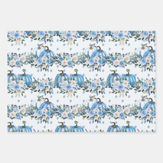 WASSERFARBBLUE FALL PUMPKINS & BLUME GESCHENKPAPIER SET (Vorderseite 3)
