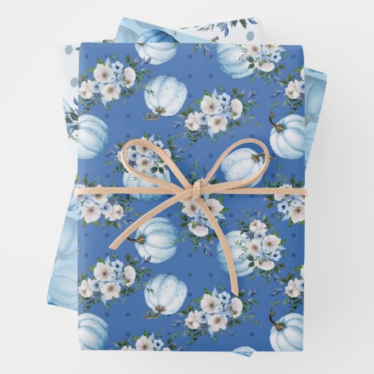 WASSERFARBBLUE FALL PUMPKINS & BLUME GESCHENKPAPIER SET (Beispiel)