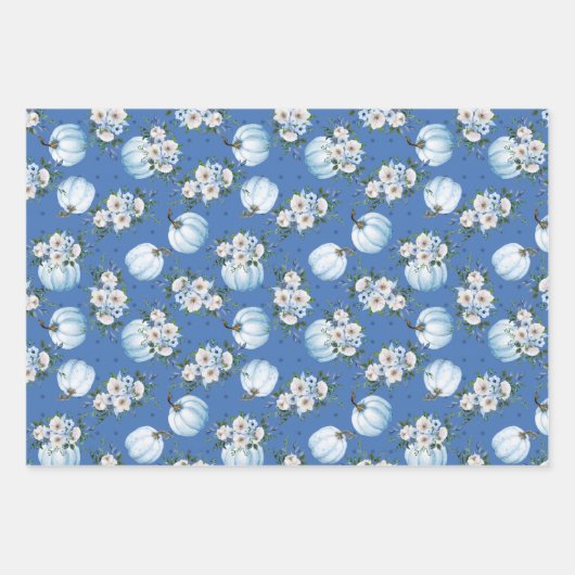 WASSERFARBBLUE FALL PUMPKINS & BLUME GESCHENKPAPIER SET (Vorderseite)
