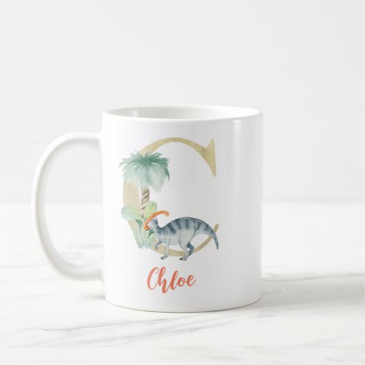 Wasserfarbbuchstabe C mit Dinosaurier Kaffeetasse (Links)