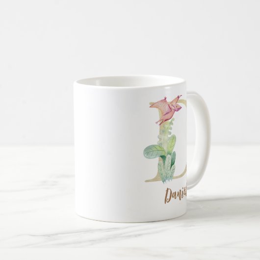 Wasserfarbbuchstabe D mit Dinosaurier Kaffeetasse (VorderseiteRechts)
