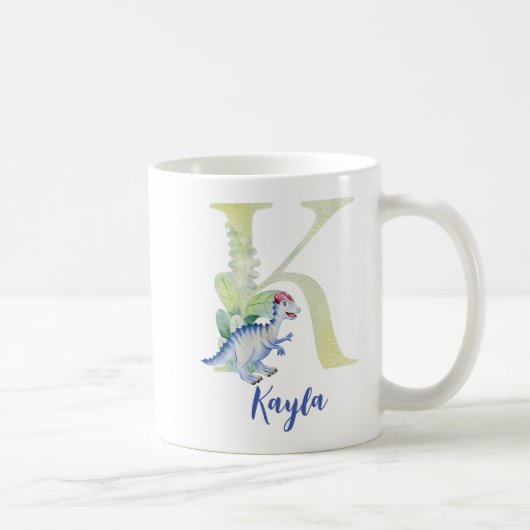 Wasserfarbbuchstabe K mit Dinosaurier Kaffeetasse (Rechts)