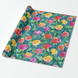 Wasserfarbdruck eines blühenden Rosengartens Geschenkpapier