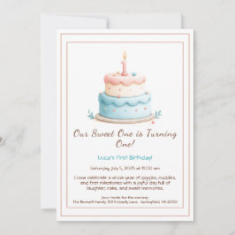 Wasserfarbe 1. Geburtstag Einladung mit Cake Candl