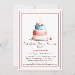 Wasserfarbe 1. Geburtstag Einladung mit Cake Candl