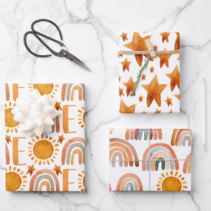 Wasserfarbe 1. Geburtstag glücklicher Spaß Boho  Geschenkpapier Set