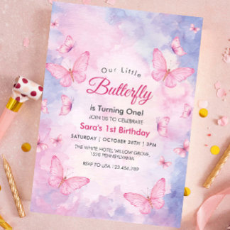 Wasserfarbe 1 Geburtstag Litlle Butterfly Party Einladung