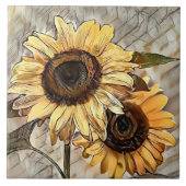 Wasserfarbe 2 Glossy Sonnenblumen Elegante Sammlun Fliese (Vorderseite)