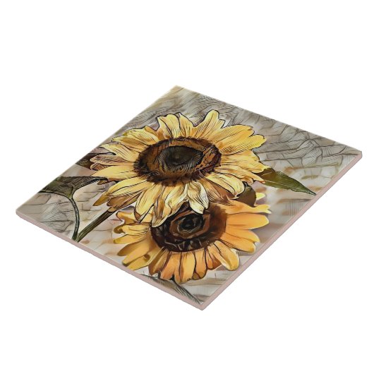 Wasserfarbe 2 Glossy Sonnenblumen Elegante Sammlun Fliese (Seite)