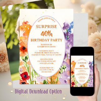 Wasserfarbe 40. Foto Custom Überraschung Geburtsta Feiertagskarte