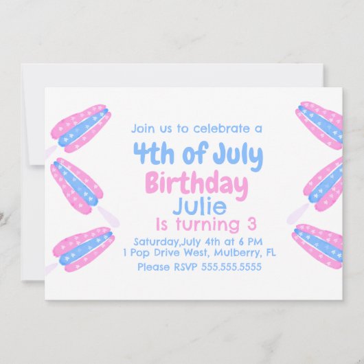 Wasserfarbe 4. Juli Eiscreme Einladung (Vorderseite)