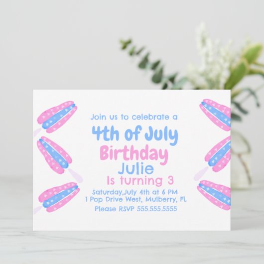 Wasserfarbe 4. Juli Eiscreme Einladung (Stehend Vorderseite)