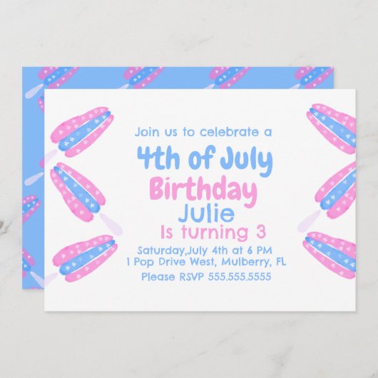 Wasserfarbe 4. Juli Eiscreme Einladung (Vorne/Hinten)