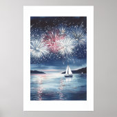 Wasserfarbe 4. Juli Feuerwerk & Sailboats Szene Poster (Vorne)