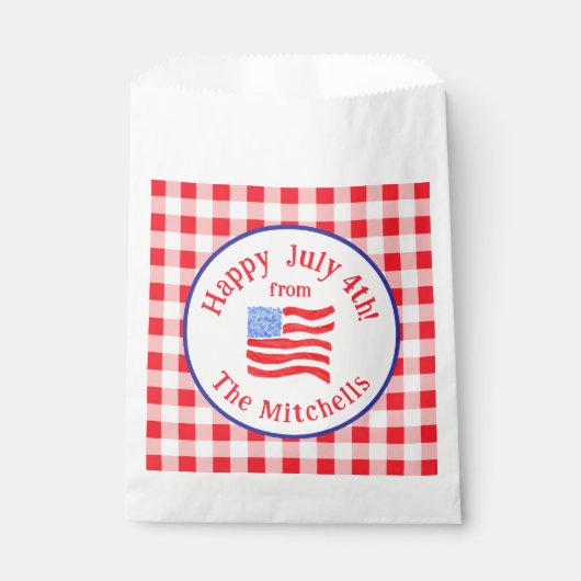 Wasserfarbe 4. Juli Flagge Rotkariert NAME Geschenktütchen (Vorderseite)