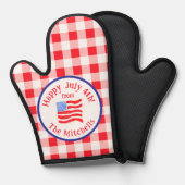 Wasserfarbe 4. Juli Flagge Rotkariert NAME Ofenhandschuh (Vorderseite/Rückseite)