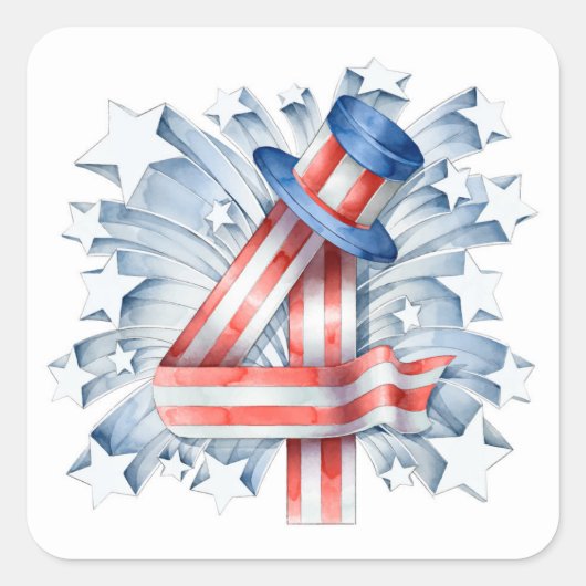 Wasserfarbe 4. Juli Sternhut | Urlaub Quadratischer Aufkleber (Vorderseite)