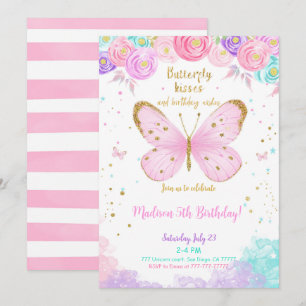 Wasserfarbe 5. Geburtstag Schmetterling Einladung