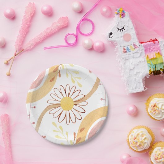 Wasserfarbe Abstrakt Botanische Blume und Regenbog Pappteller (Party)