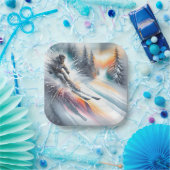 Wasserfarbe Abstrakt Downhill Skier Pappteller (Party)