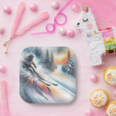 Wasserfarbe Abstrakt Downhill Skier Pappteller (Party)