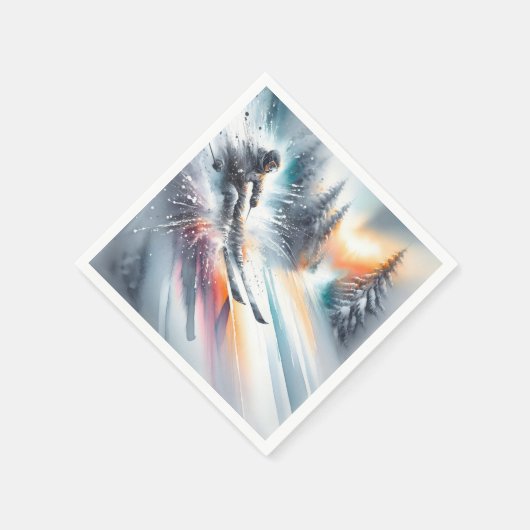 Wasserfarbe Abstrakt Downhill Skier Serviette (Ecke)