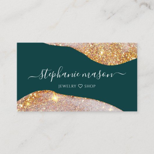 Wasserfarbe Abstrakt Gold Glitzer Grün Telefonnummerkarte (Vorderseite)