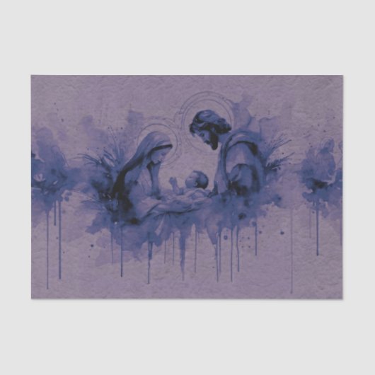 Wasserfarbe Abstrakt Heilige Familie Lila Blau Seidenpapier (Vorderseite)