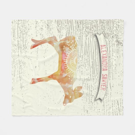 Wasserfarbe Abstrakt Hirsche rustikales Holzmuster Fleecedecke (Vorderseite (Horizontal))