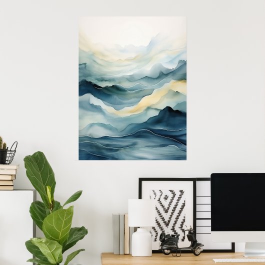 Wasserfarbe abstrakt, Meer, Wellen, Linien Poster (Heimbüro)