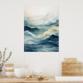 Wasserfarbe abstrakt, Meer, Wellen, Linien Poster (Küche)