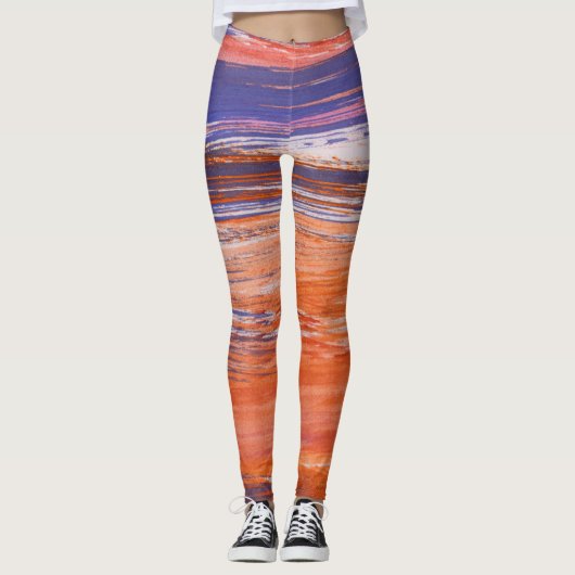 Wasserfarbe Abstrakt: Orangefarbene Blende Leggings (Vorderseite)