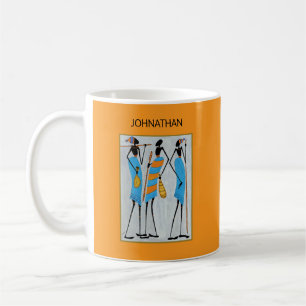 Wasserfarbe, afrikanische Kunst, Maasai Krieger Kaffeetasse