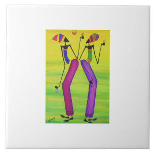 Wasserfarbe, afrikanische Kunst, Sun Party Fliese