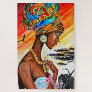 Wasserfarbe - Afrikanische Prinzessin - Schöne Fra Puzzle