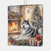 Wasserfarbe Alaskan Malamute - Xmas Szene Keramikornament (Links)