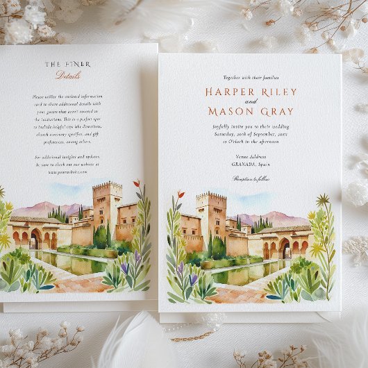 Wasserfarbe Alhambra Spanien Hochzeit in Urlaubsor Einladung