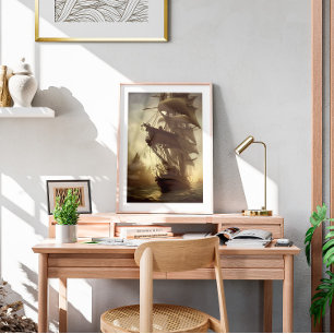 Wasserfarbe alte Piratenschiff Mauer Poster